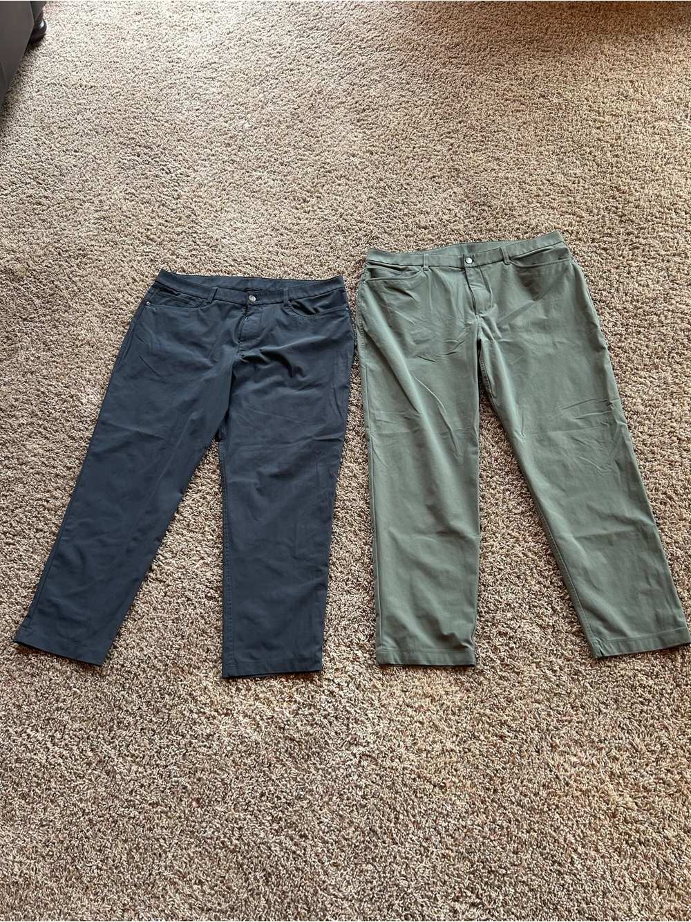 Lululemon Men's Straight-Leg Casual Pants in Dark Blue and Olive Green - 2 pairs
